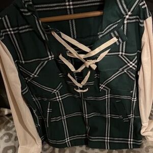 Buckle Green Plaid Lace-Up Jacket